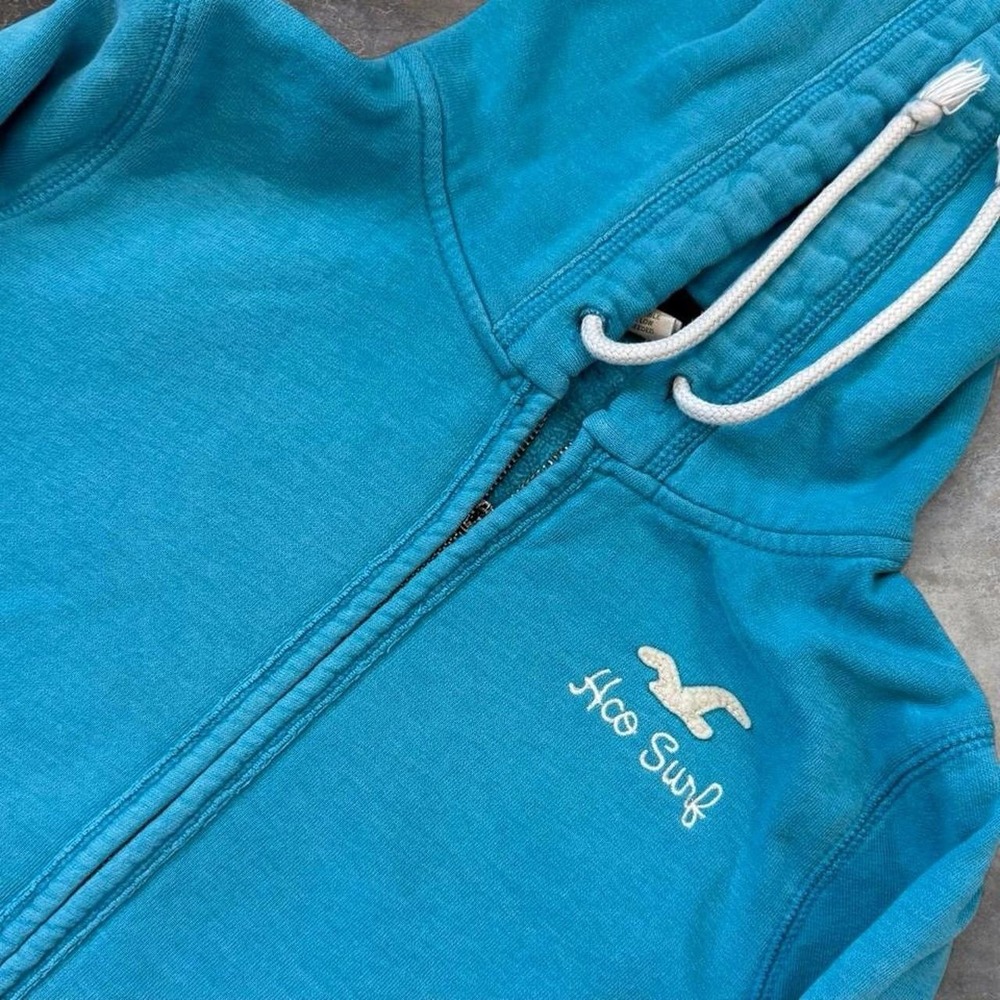 Vintage Hollister Surf Blue Zip Up Hoodie Women's Size Large Beachy Coastal Y2K